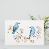Berg Bluebird op Sakura Branch Briefpapier (Staand voorkant)