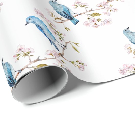 Berg Bluebird op Sakura Branch Cadeaupapier (Rol Hoek)