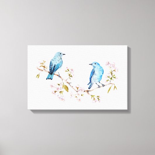 Berg Bluebird op Sakura Branch Canvas Afdruk (Voorkant)