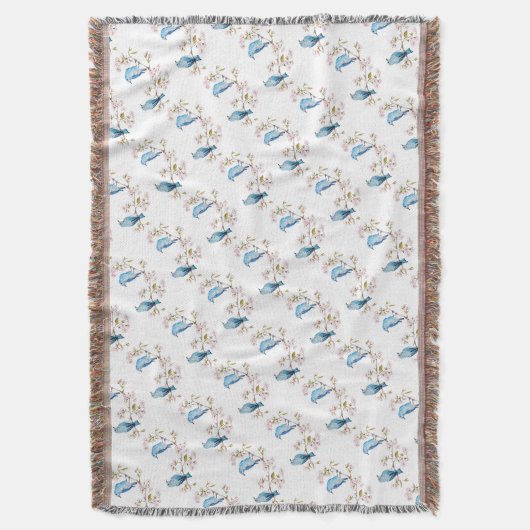 Berg Bluebird op Sakura Branch Deken (Voorkant Verticaal)