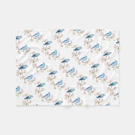 Berg Bluebird op Sakura Branch Fleece Deken (Voorkant (Horizontaal))