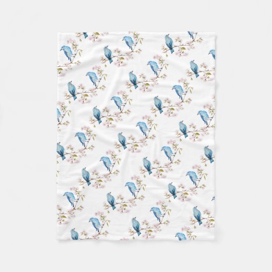 Berg Bluebird op Sakura Branch Fleece Deken (Voorkant)