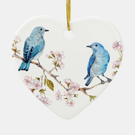 Berg Bluebird op Sakura Branch Keramisch Ornament (Voorkant)