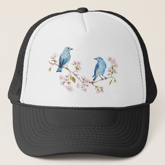 Berg Bluebird op Sakura Branch Trucker Pet (Voorkant)