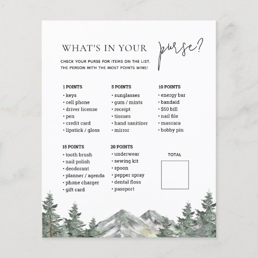 Berg Bos Baby Shower Tas Spel Kaart (Voorkant)