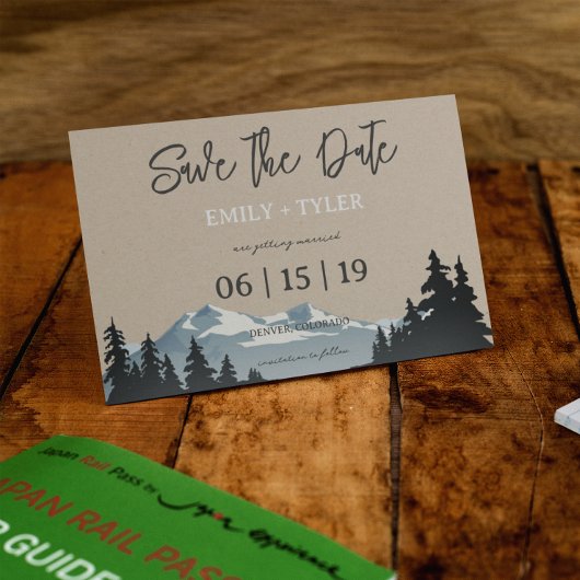 Berg bos bomen Save The Date Aankondigingskaart
