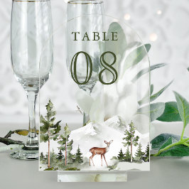 Berg Bos Herten Bruiloft Acryl Tafel Nummer Uitnodigingen