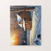 Berg Bos Houten Blokhut Kunst Legpuzzel (Verticaal)