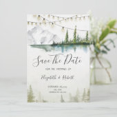 Berg, bos, meer, chique lichten Bewaar de datum Save The Date (Staand voorkant)