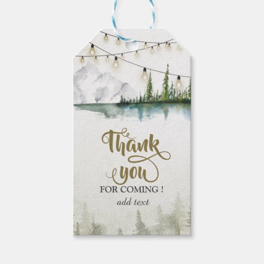 Berg,Bos,Meer,Kerstverlichting Bedankt Cadeaulabel (Voorkant)