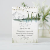 Berg, bos, meer, lichten, bruiloft receptie kaart (Staand voorkant)