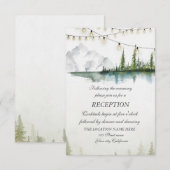 Berg, bos, meer, lichten, bruiloft receptie kaart (Voorkant / Achterkant)