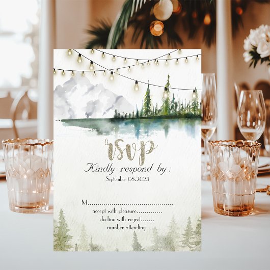 Berg,Bos,Meer,Slingerlichtjes RSVP Kaart