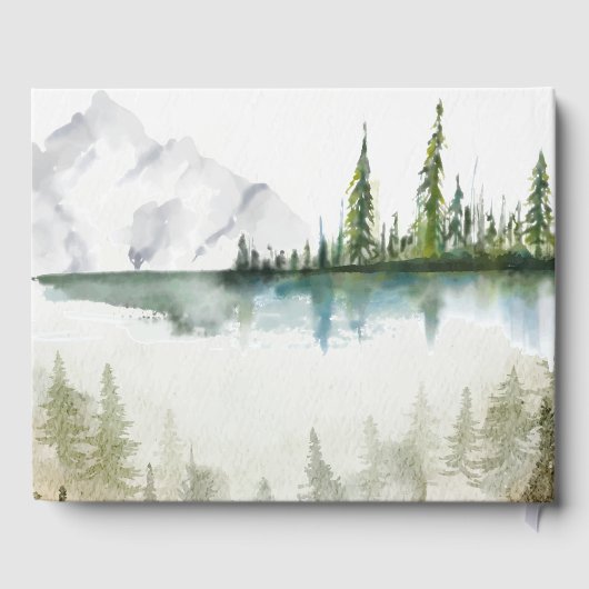 Berg, bos, meer, String Lights bruiloft Gastenboek (Achterkant)