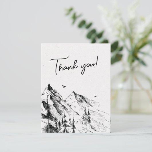 Berg bos rustige fotobruiloft bedankkaart (Staand voorkant)