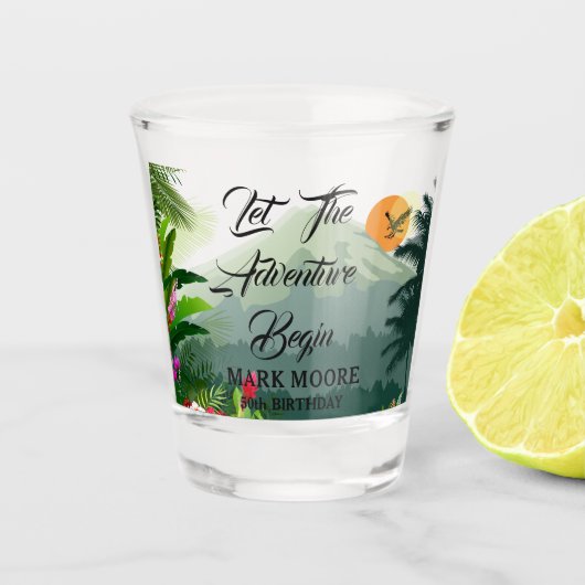 Berg, bos & zonsondergang shot glas (Voorkant)