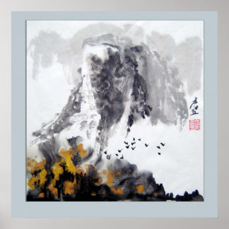 Berg, Bossen en bloemen - Chinese kunst Poster