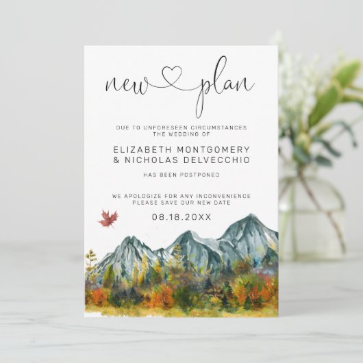 Berg bruiloft | Uitgestelde bruiloft aankondiging (Staand voorkant)
