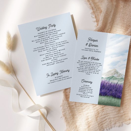 Berg bruiloft Waterverf Lavendel Landscape Programmakaart