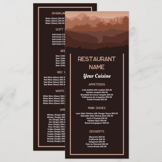 Berg Bruin, Restaurant Slimline Menu (Voorkant / Achterkant)