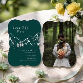 Berg Dennenboom Smaragd Foto Save The Date Kaart