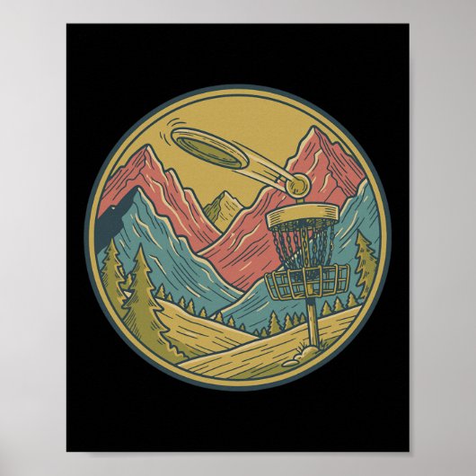 Berg Disc Golf Scene Vliegende Disc Basket Frisbee Poster (Voorkant)