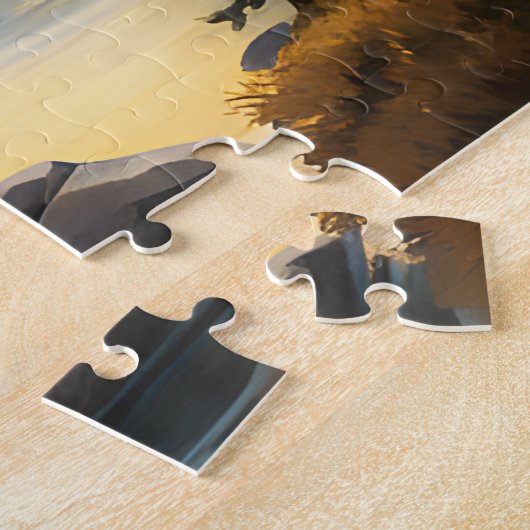 Berg en meer bij zonsondergang legpuzzel (Zijkant)