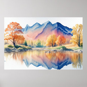 Berg in Herfst Waterverf Landschap Poster