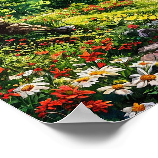 Berg in het bos met bloemen en bomen poster (Hoek)