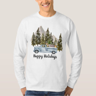 Berg Kerstmis met vrachtwagen, bomen en dieren T-shirt