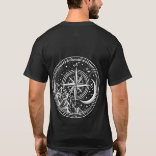 Berg Kompas Maan Hemels Stippelwerk T-shirt