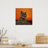 Berg leeuw op zonsondergang poster (Keuken)