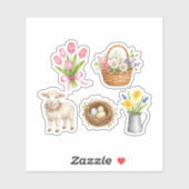 Berg Lentewaterverf Bloem Lamb Pasen Sticker (Vel)