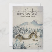 Berg Lodge Forest Snow Scene met kerstmis Kaart (Voorkant)