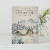 Berg Lodge Forest Snow Scene met kerstmis Kaart (Staand voorkant)