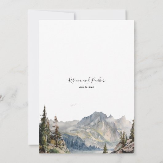 Berg meer moderne bruiloft QR Code Kaart (Achterkant)