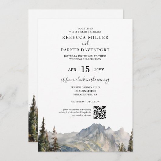 Berg meer moderne bruiloft QR Code Kaart (Voorkant / Achterkant)