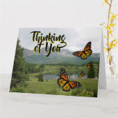 Berg meer monarch Butterflies Thinking Card Kaart (Gele Bloem)