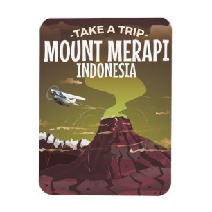 Berg Merapi Indonesië vintage cartoonaffiche Magneet