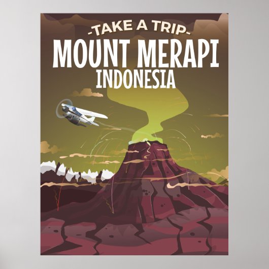 Berg Merapi Indonesië vintage cartoonaffiche Poster (Voorkant)