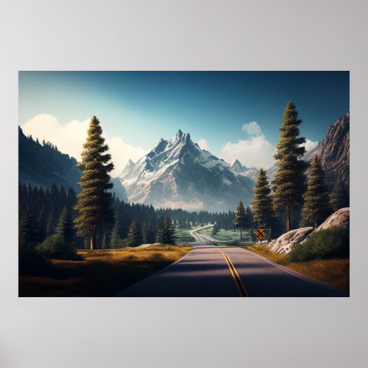 Berg met dennenbomen poster (Voorkant)