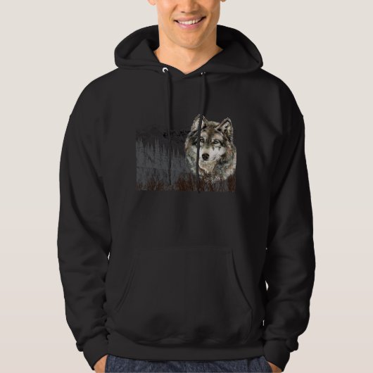 Berg met Waterverf Wolf Animal wildernis Hoodie (Voorkant)