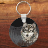 Berg met Waterverf Wolf Animal wildernis Sleutelhanger (Voorkant)