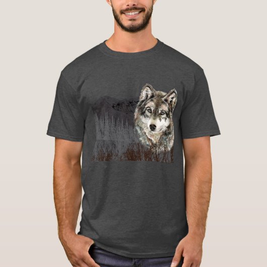 Berg met Waterverf Wolf Animal wildernis T-shirt (Voorkant)