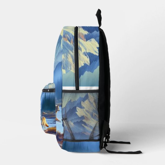 Berg met wolven AI Blauw Bedrukte Rugzak (Rechts)