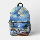 Berg met wolven AI Blauw Bedrukte Rugzak (Voorkant)