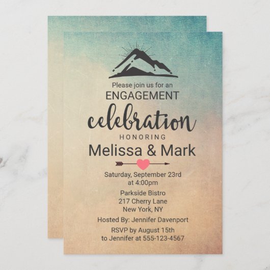 Berg met zonnestralen Engagement Party Uitnodigen Kaart (Voorkant / Achterkant)