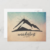 Berg met zonnestralen - Wanderlust Typografie Briefkaart (Voorkant / Achterkant)