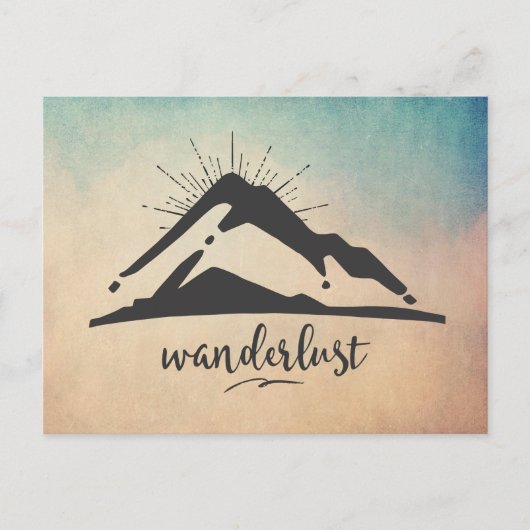 Berg met zonnestralen - Wanderlust Typografie Briefkaart (Voorkant)