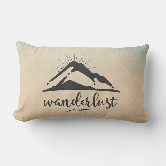 Berg met zonnestralen - Wanderlust Typografie Kussen (Voorkant)
